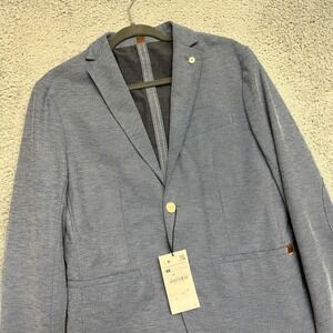Zara Blazer Men 48 Blue New Textured Two Button Slim Fit Sport Coat Jacket